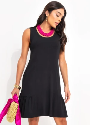 Quintess - Vestido Preto em Malha de Viscose com Elastano - QUINTESS