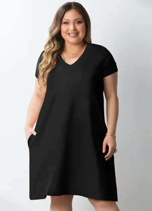 Quintess - Vestido Preto em Malha de Viscose - QUINTESS