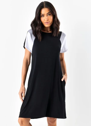 Quintess - Vestido Preto em Malha de Viscose - QUINTESS