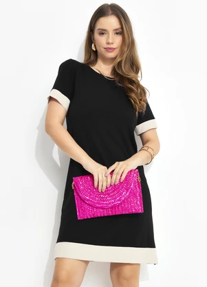 Quintess - Vestido Preto em Malha de Viscose - QUINTESS