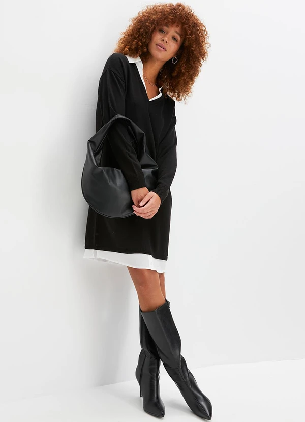 bonprix - Vestido Preto em Malha Favo 3