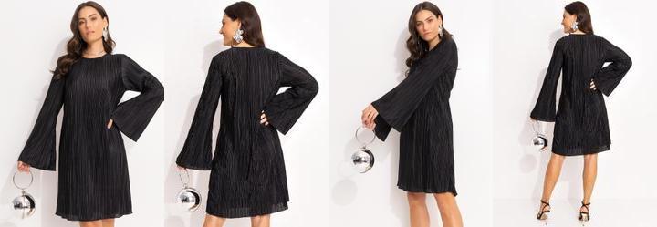 Vestido Preto em Malha Plissada