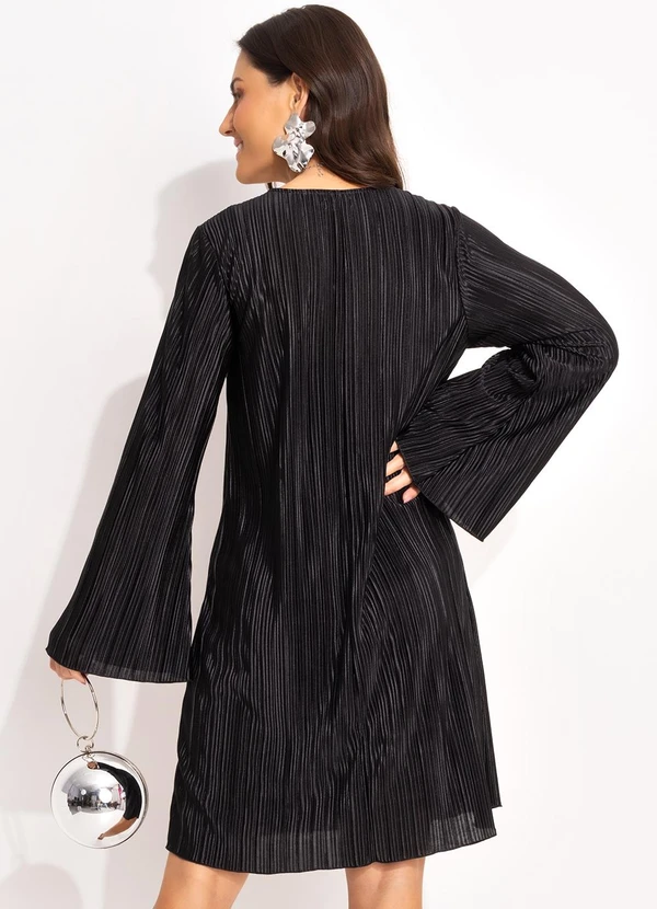 Quintess - Vestido Preto em Malha Plissada 2