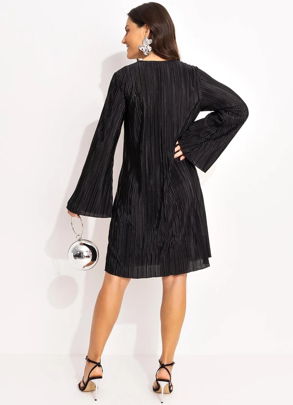 Quintess - Vestido Preto em Malha Plissada 4