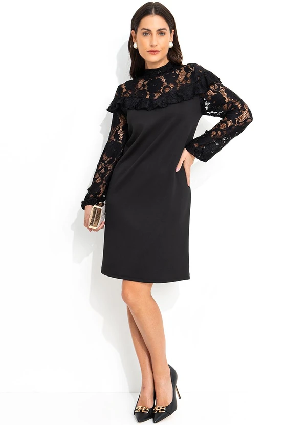 Quintess - Vestido Preto em Malha Ponto Roma Sarjado 3