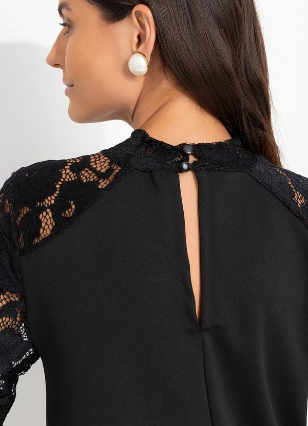 Quintess - Vestido Preto em Malha Ponto Roma Sarjado