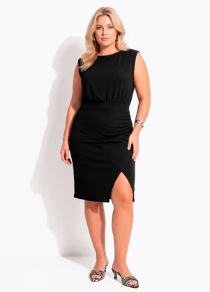 Quintess - Vestido Preto em Malha Texturizada - QUINTESS