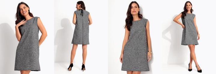 Vestido Preto em Malha Tweed