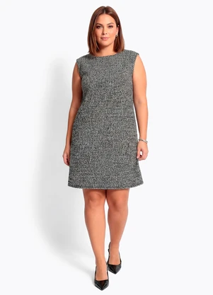 Quintess - Vestido Preto em Malha Tweed - QUINTESS