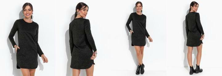 Vestido Preto em Moletom com Fio Metalizado