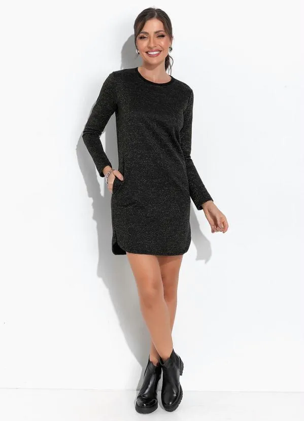 Moda Pop - Vestido Preto em Moletom com Fio Metalizado 3