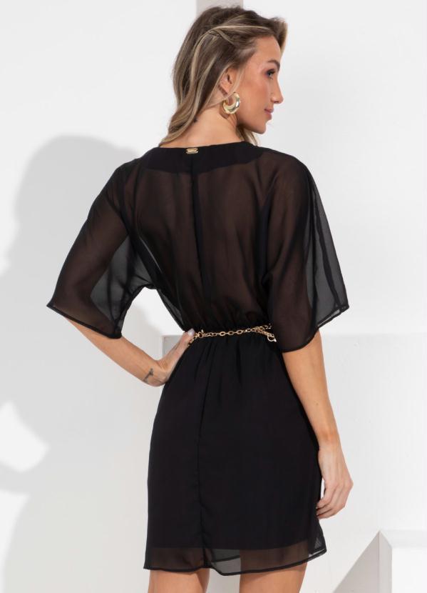 Queima Estoque - Vestido Preto em Tecido Plano com Transparência 2