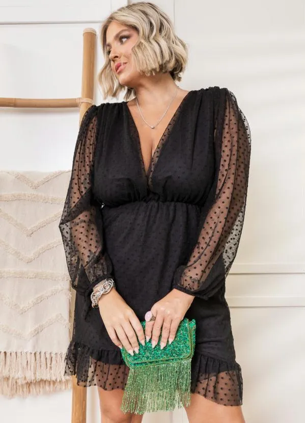 Quintess - Vestido Preto em Tule com Babado 6