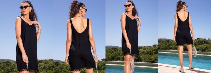 Vestido Preto em Viscose Plana Sarjada