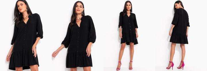 Vestido Preto em Viscose Plana