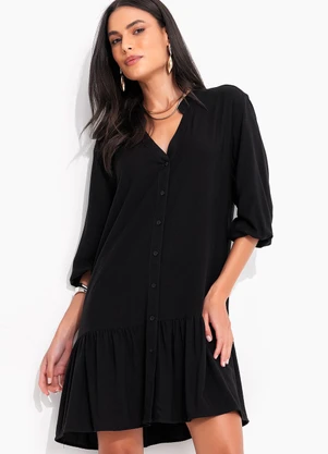 Quintess - Vestido Preto em Viscose Plana - QUINTESS