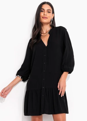Quintess - Vestido Preto em Viscose Plana - QUINTESS