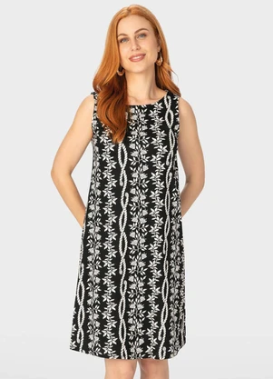 Malwee - Vestido Preto Evasê Curto Tropical - MALWEE