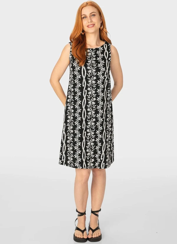 Malwee - Vestido Preto Evasê Curto Tropical 2