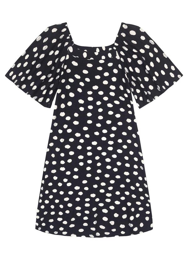 Malwee - Vestido Preto Evasê Poá Curto