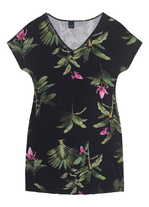 Malwee - Vestido Preto Evasê Tropical Curto - MALWEE