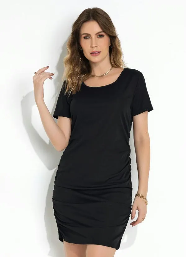 Moda Pop - Vestido Preto Franzido nas Laterais
