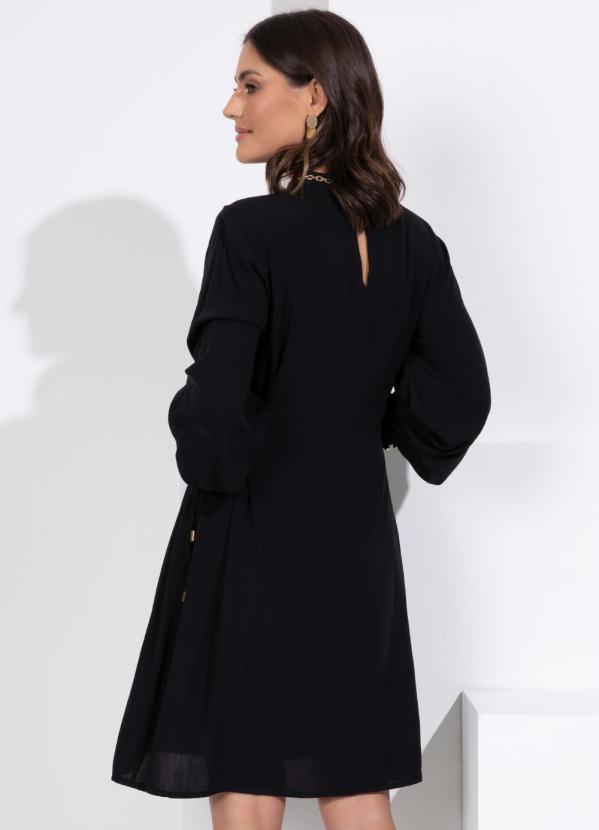 Quintess - Vestido Preto Mangas Longas e Amarrações 2