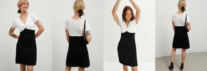 Vestido Preto/Off em Malha de Viscose