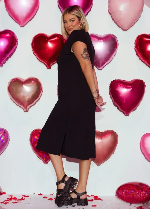 Quintess - Vestido Preto sem Mangas em Malha de Viscose