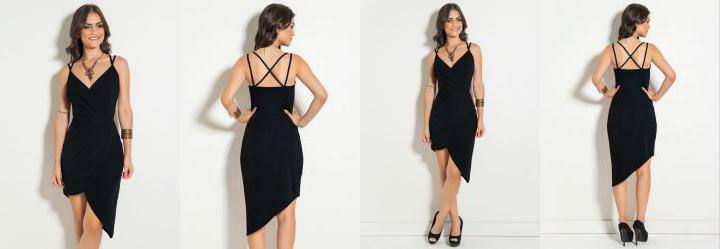 Vestido Preto Transpassado com Al�a Dupla
