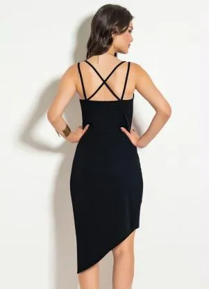 Moda Pop - Vestido Preto Transpassado com Alça Dupla - MODA POP