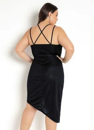 Moda Pop - Vestido Preto Transpassado com Alça Dupla - MODA POP