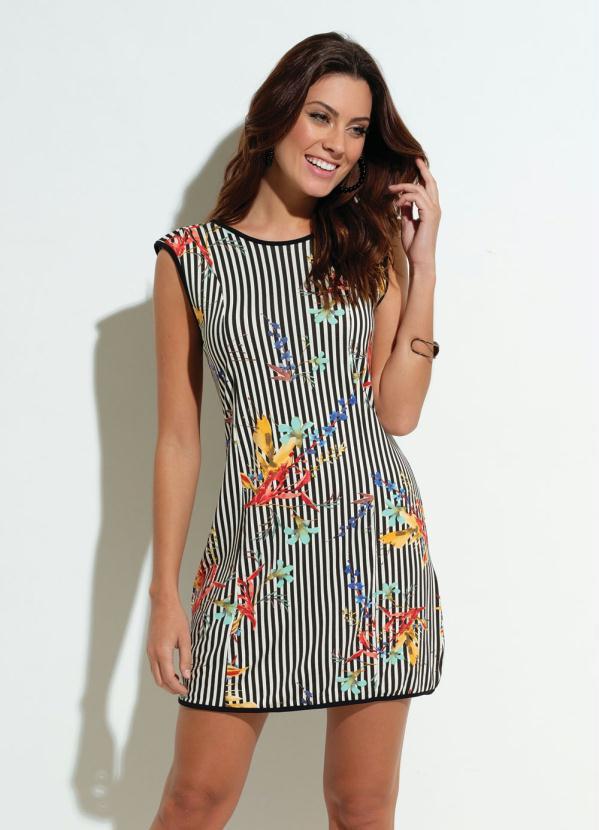 Quintess - Vestido Quintess Curto Floral e Listrada