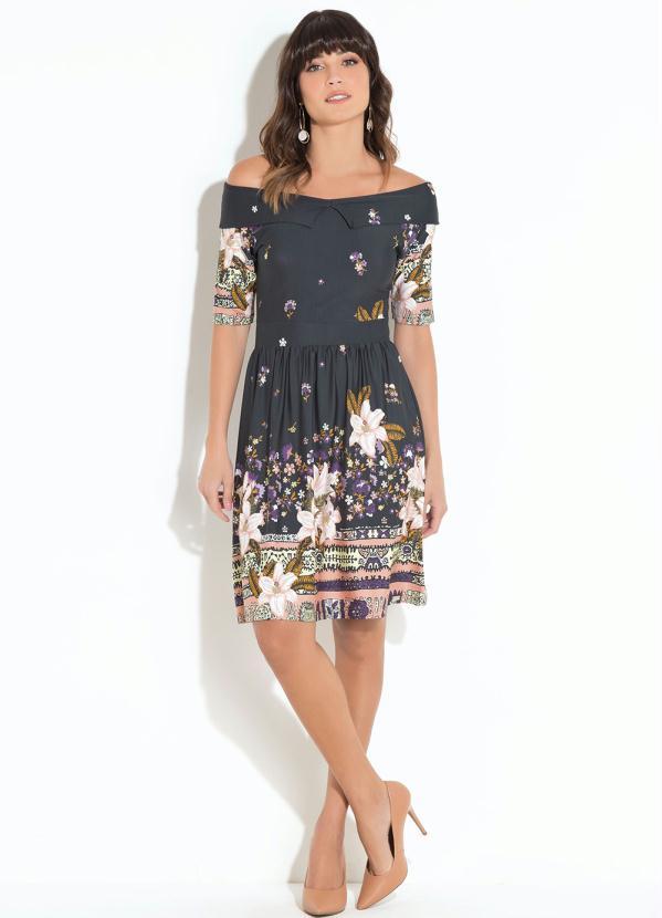 Quintess - Vestido Quintess Floral Escuro Decote com Gola 3