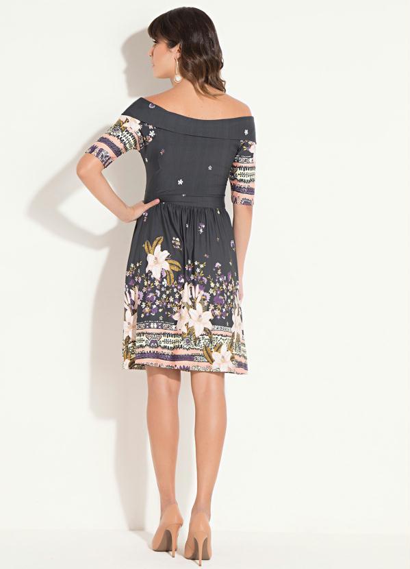 Quintess - Vestido Quintess Floral Escuro Decote com Gola 4