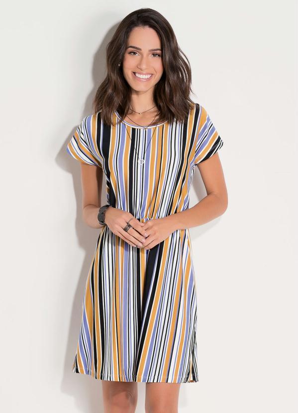 Quintess - Vestido Quintess Listrado Elástico na Cintura