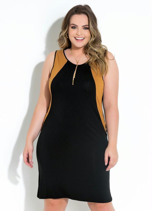 Quintess - Vestido Quintess Preto e Caramelo com Recorte 6