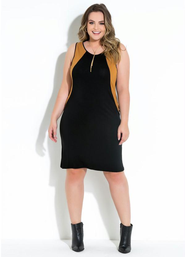 Quintess - Vestido Quintess Preto e Caramelo com Recorte 8