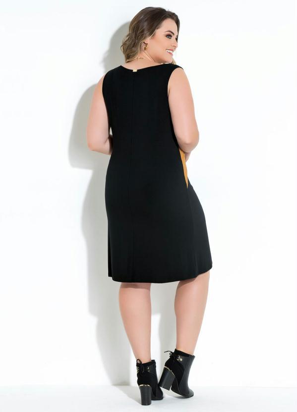 Quintess - Vestido Quintess Preto e Caramelo com Recorte 9