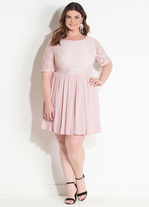 Quintess - Vestido Quintess Rosa Soltinho com Renda 10