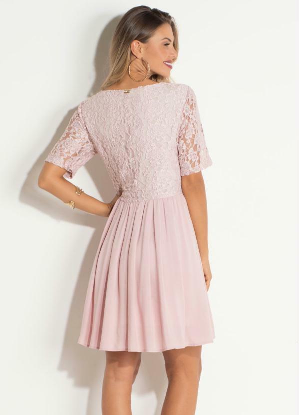 Quintess - Vestido Quintess Rosa Soltinho com Renda 2