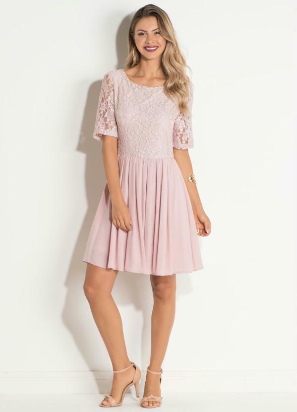 Quintess - Vestido Quintess Rosa Soltinho com Renda 4