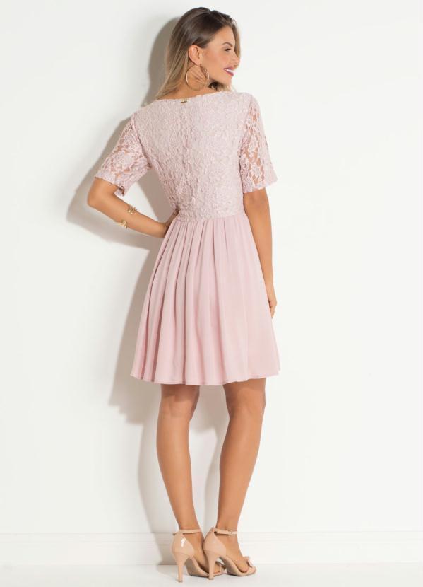 Quintess - Vestido Quintess Rosa Soltinho com Renda 5