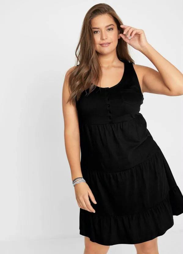 bonprix - Vestido Regata com Babados Preto 8