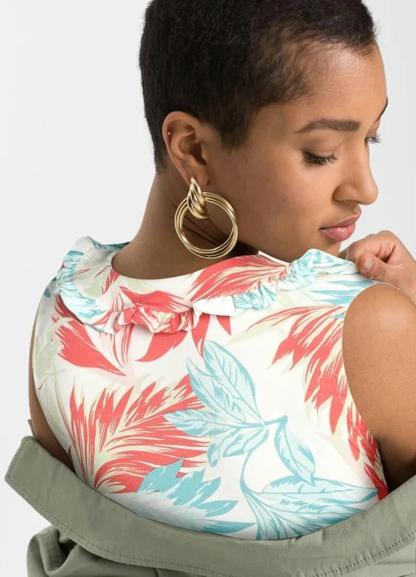 bonprix - Vestido Regata com Gola Folhagem Branco 4