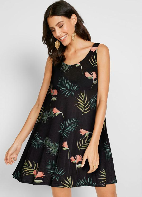 bonprix - Vestido Regata Curto Folhagem Verde