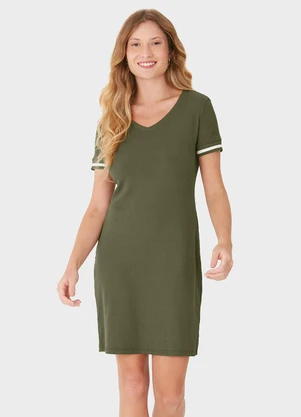 Vestido Reto Canelado Verde Militar Malwee