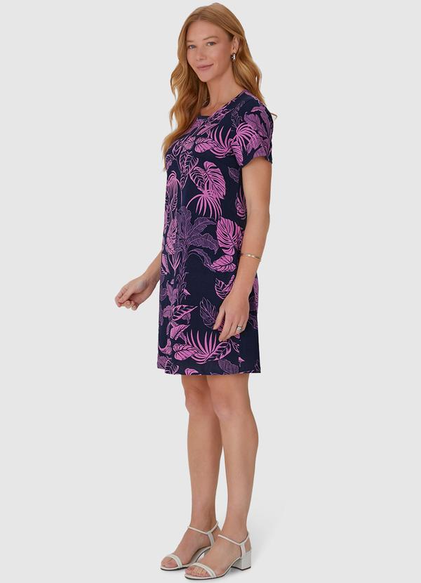 Malwee - Vestido Reto com Estampa Corrida em Algodão Azul 3