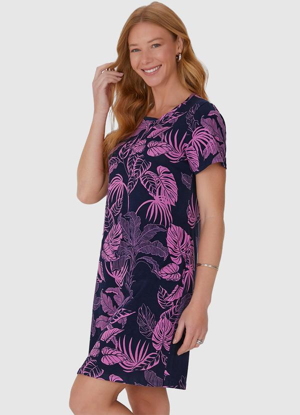 Malwee - Vestido Reto com Estampa Corrida em Algodão Azul 2