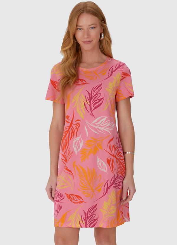 Malwee - Vestido Reto Feminino Estampado em Algodão Rosa